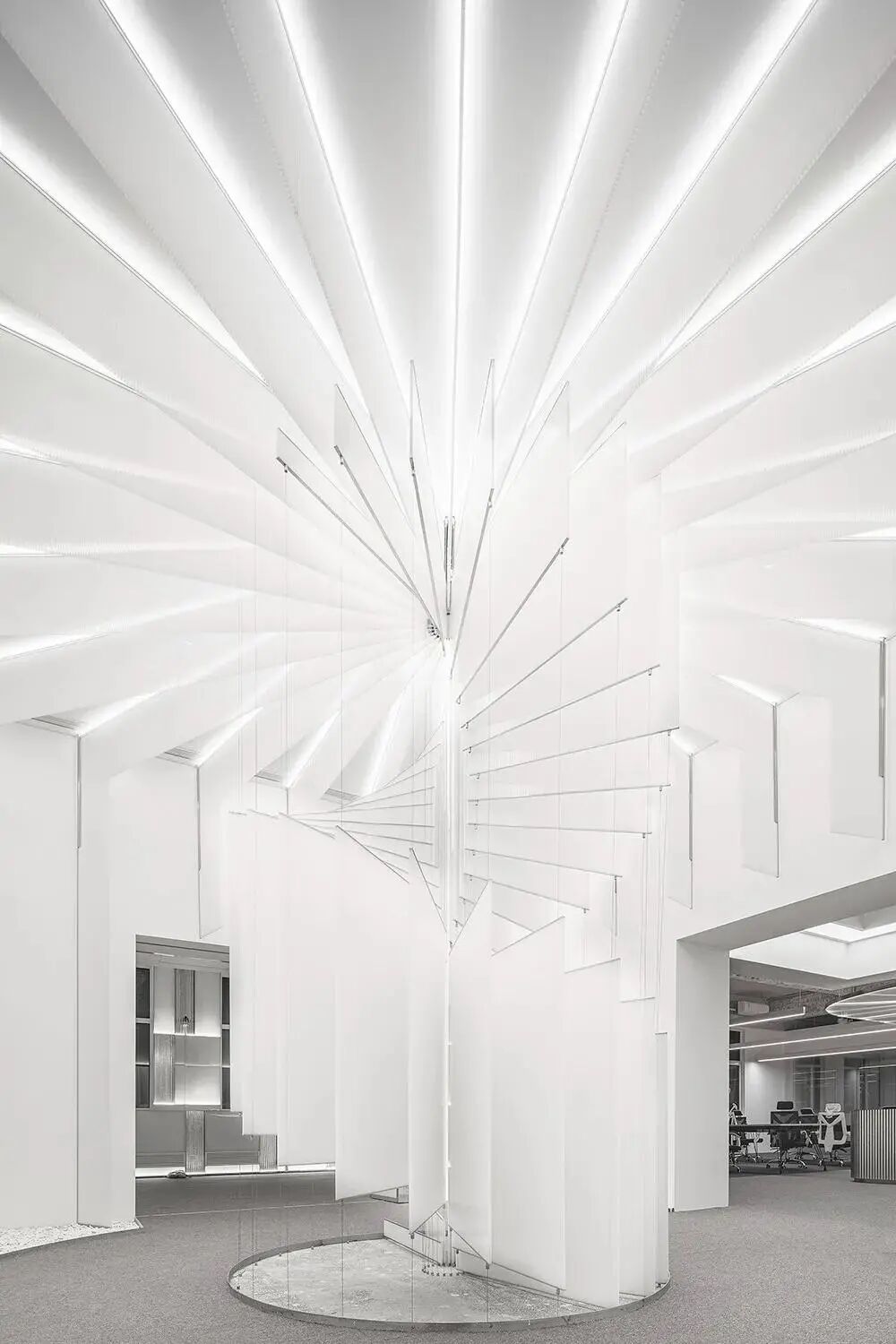Spiral bamboo installation at Big Door Beijing office